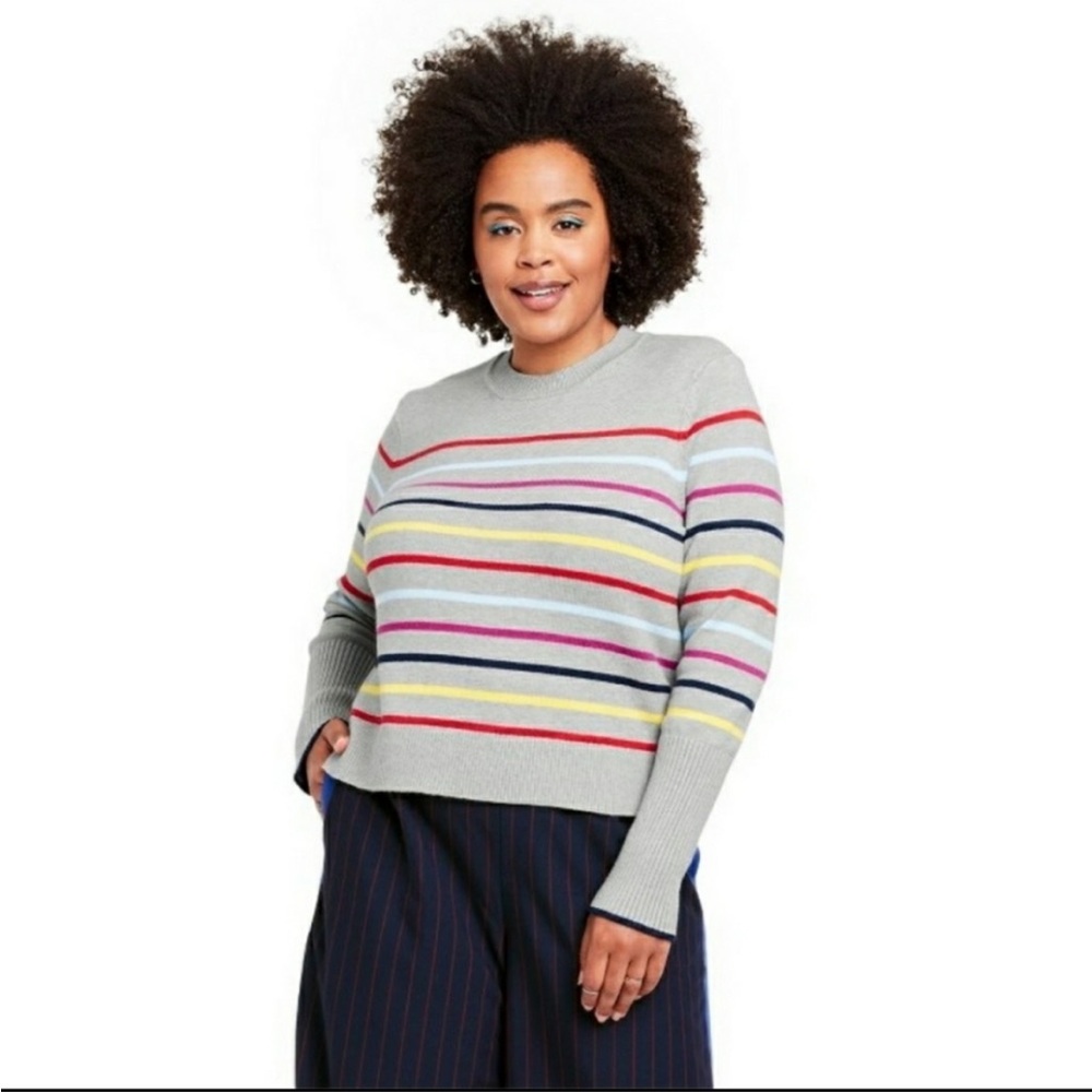 La Ligne x Target cashmere blend Striped Crewneck Sweater size 1X preppy rainbow